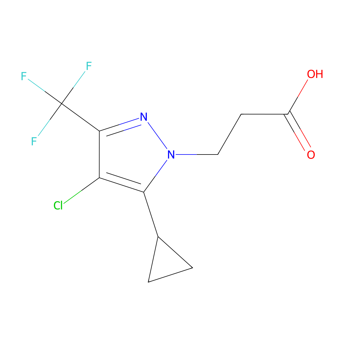 3-[4-chloro-5-cyclopropyl-3-(trifluoromethyl)-1H-pyrazol-1-yl]propanoic acid molecular structure, CAS 1001518-95-1