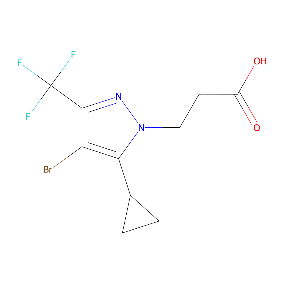 3-[4-bromo-5-cyclopropyl-3-(trifluoromethyl)-1H-pyrazol-1-yl]propanoic acid molecular structure, CAS 1001518-96-2