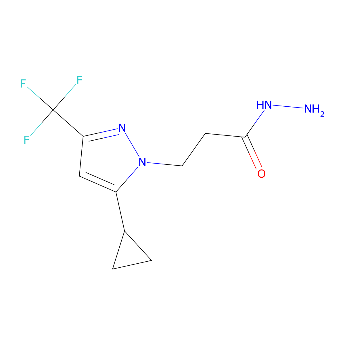 3-(5-Cyclopropyl-3-(trifluoromethyl)-1H-pyrazol-1-yl)propanehydrazide molecular structure, CAS 1001518-97-3