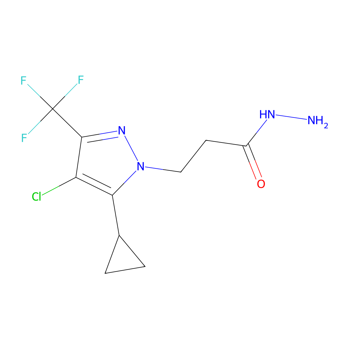 3-(4-Chloro-5-cyclopropyl-3-(trifluoromethyl)-1H-pyrazol-1-yl)propanehydrazide molecular structure, CAS 1001518-98-4