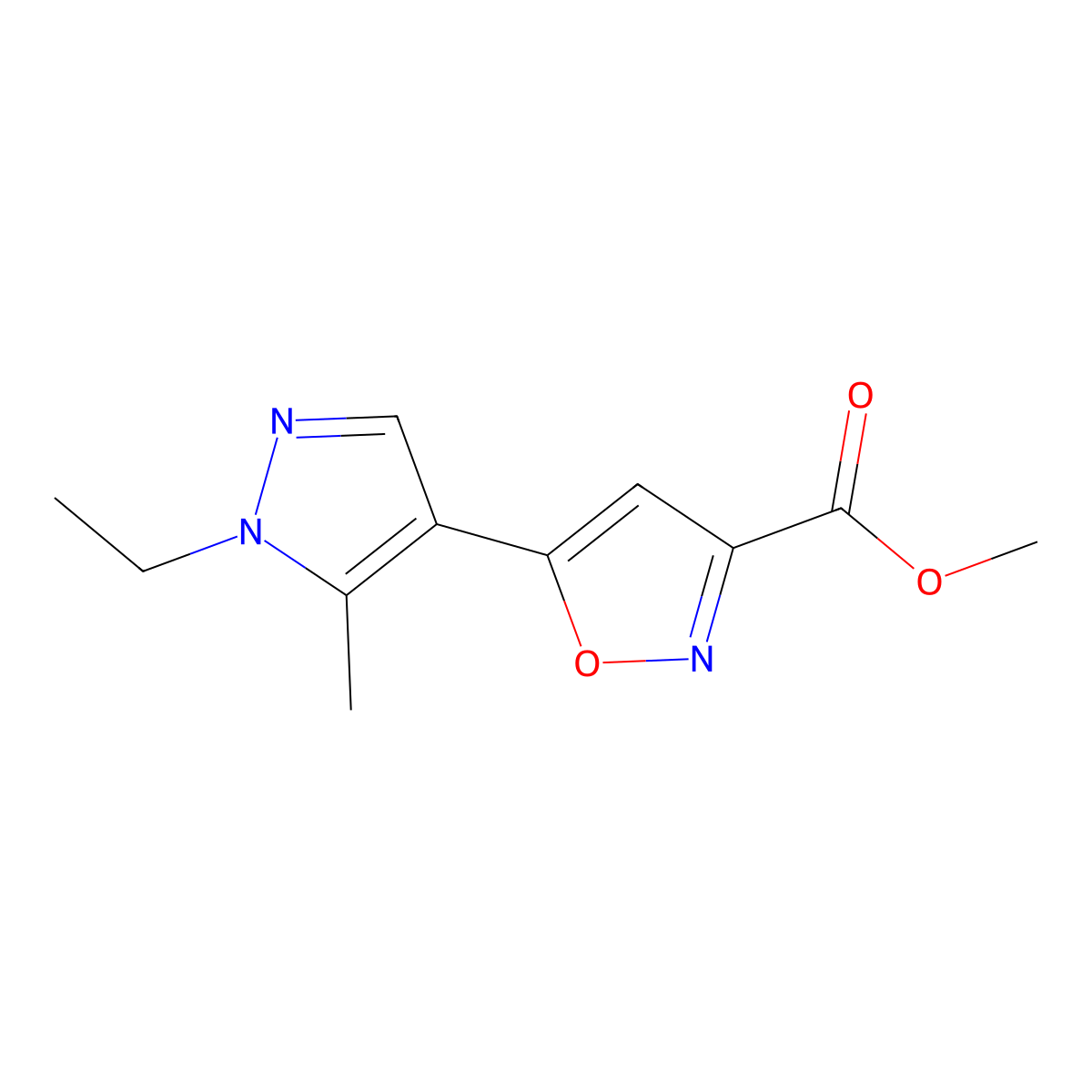 Methyl 5-(1-ethyl-5-methyl-1H-pyrazol-4-yl)isoxazole-3-carboxylate molecular structure, CAS 1001519-01-2