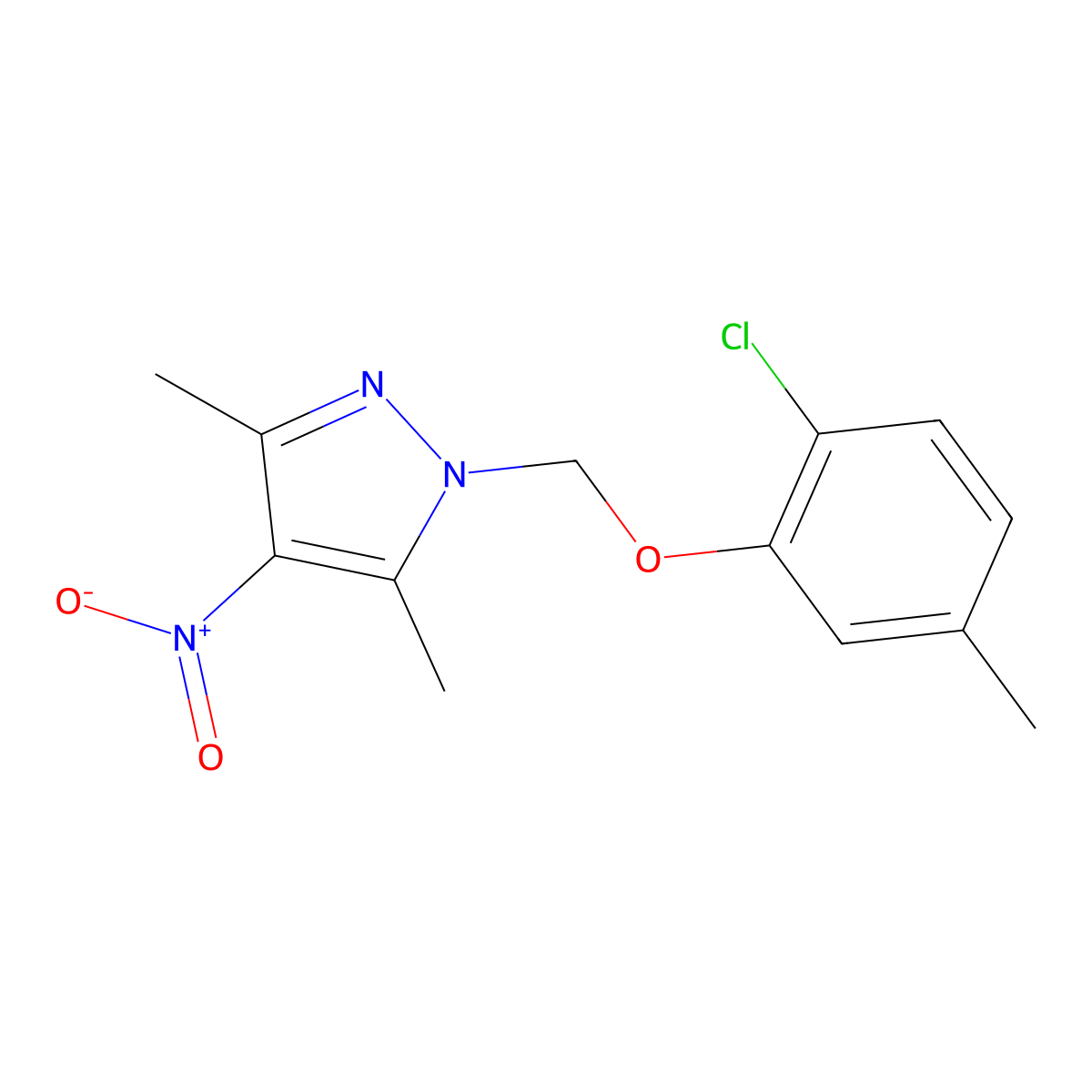 1-(2-Chloro-5-methyl-phenoxymethyl)-3,5-dimethyl-4-nitro-1H-pyrazole molecular structure, CAS 1001519-04-5