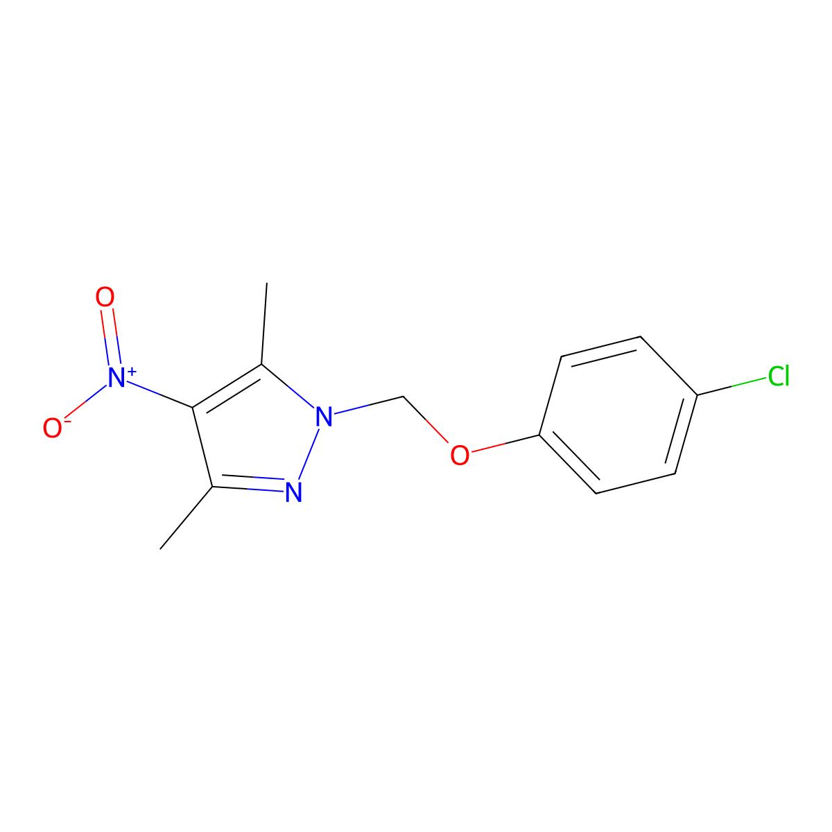 1-(4-Chloro-phenoxymethyl)-3,5-dimethyl-4-nitro-1H-pyrazole molecular structure, CAS 1001519-05-6