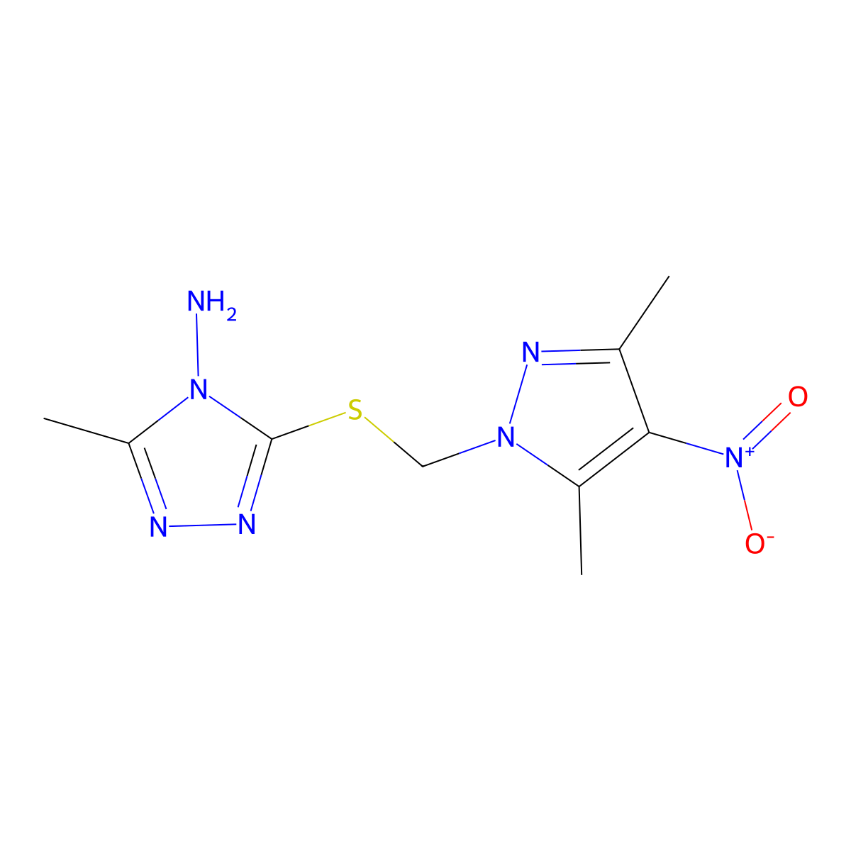 3-{[(3,5-dimethyl-4-nitro-1H-pyrazol-1-yl)methyl]sulfanyl}-5-methyl-4H-1,2,4-triazol-4-amine molecular structure, CAS 1001519-09-0