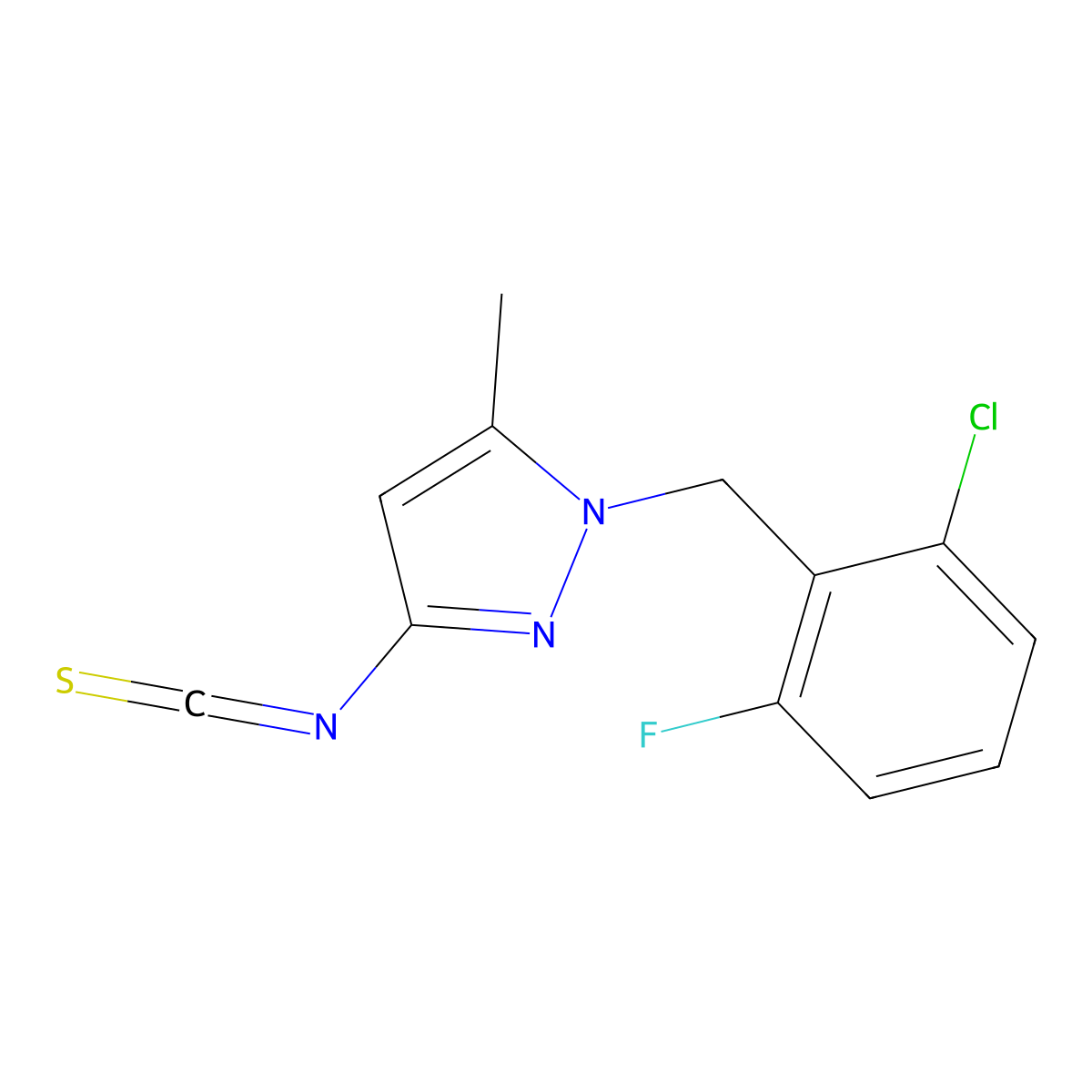 1-(2-chloro-6-fluorobenzyl)-3-isothiocyanato-5-methyl-1H-pyrazole molecular structure, CAS 1001519-10-3