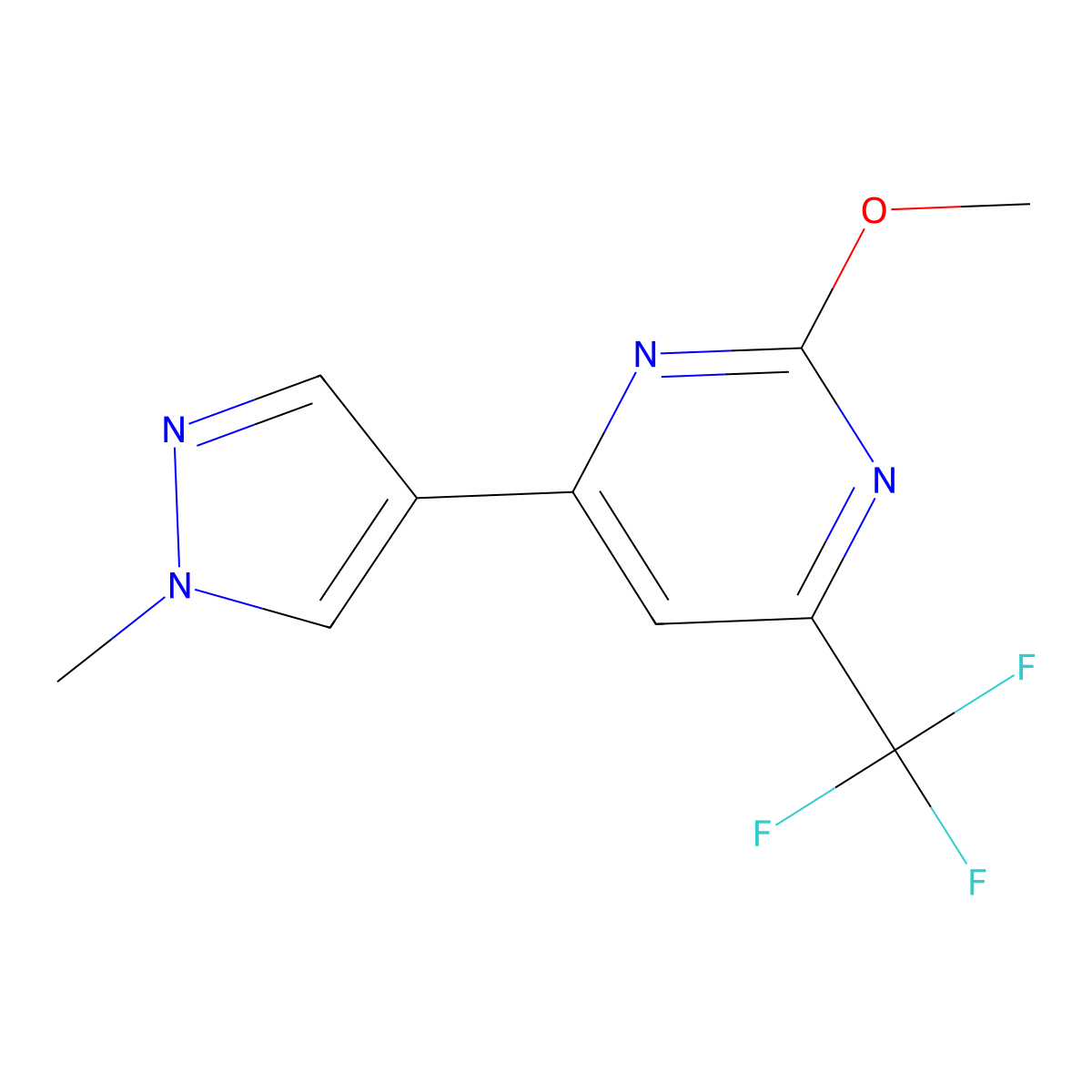 2-methoxy-4-(1-methyl-1H-pyrazol-4-yl)-6-(trifluoromethyl)pyrimidine molecular structure, CAS 1001519-12-5