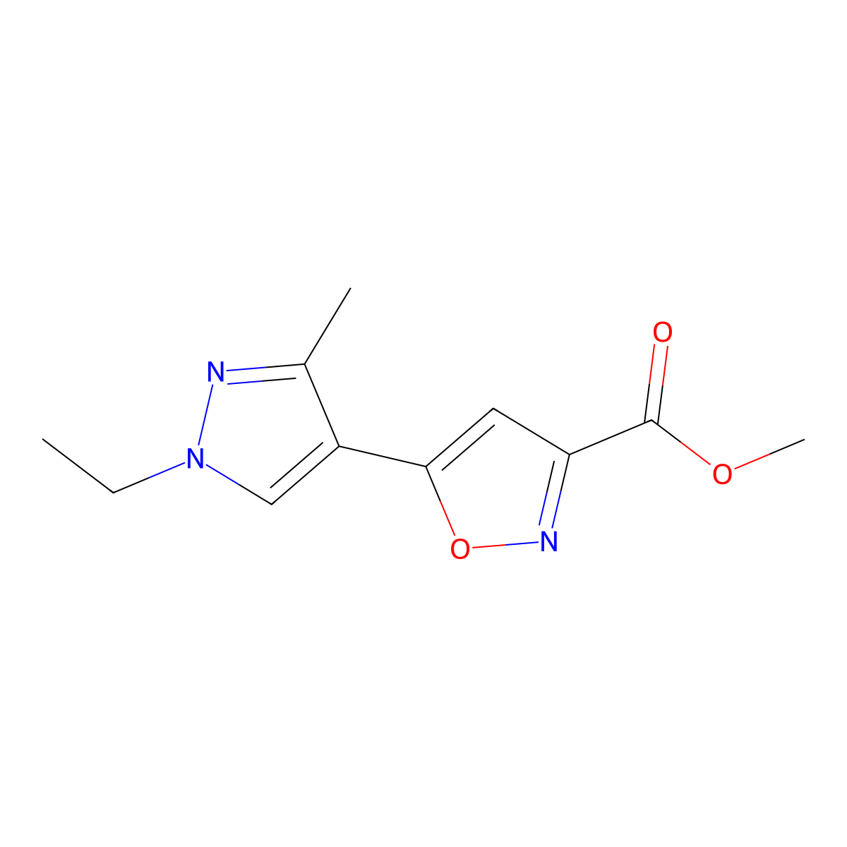 Methyl 5-(1-ethyl-3-methyl-1H-pyrazol-4-yl)isoxazole-3-carboxylate molecular structure, CAS 1001519-14-7