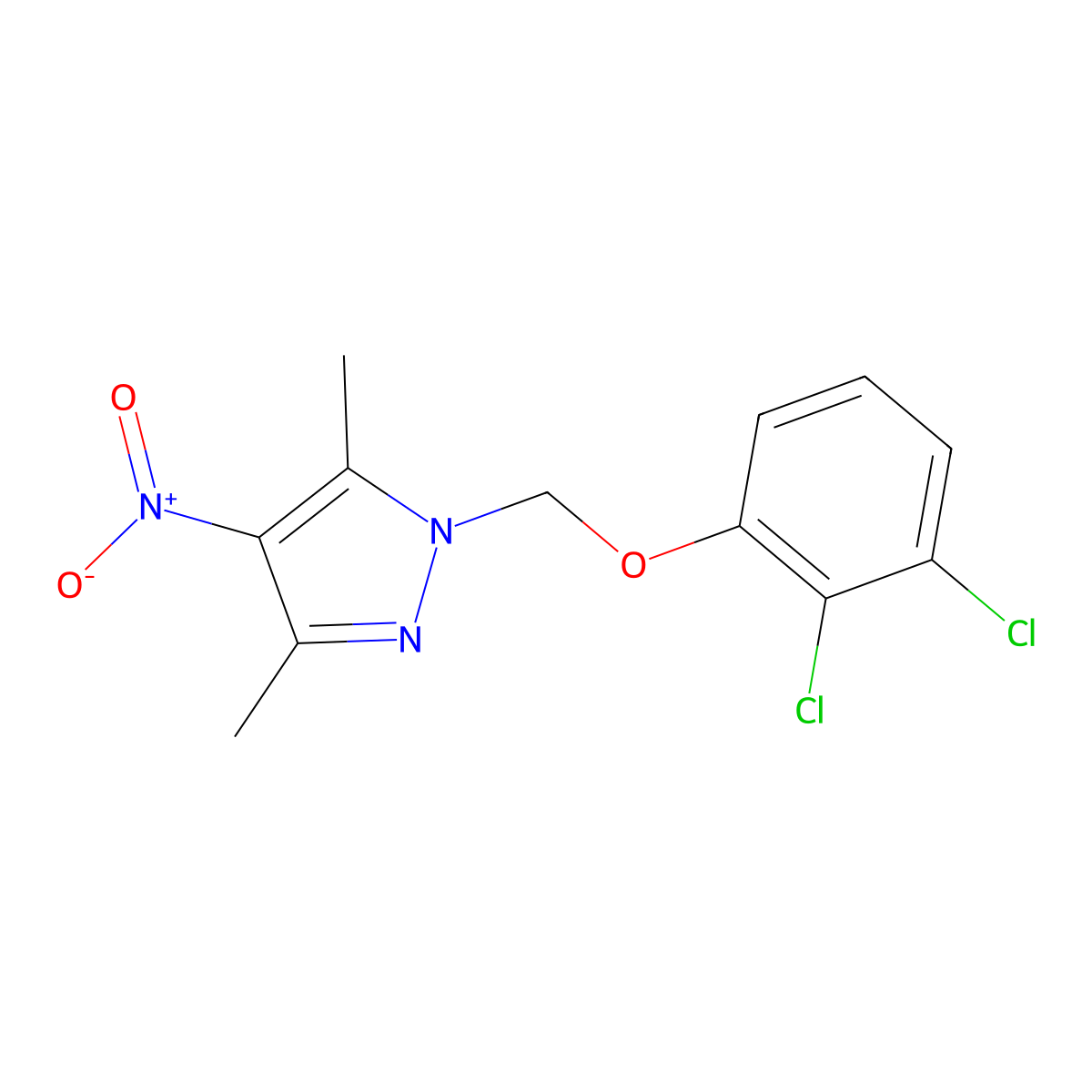 1-((2,3-Dichlorophenoxy)methyl)-3,5-dimethyl-4-nitro-1H-pyrazole molecular structure, CAS 1001519-17-0