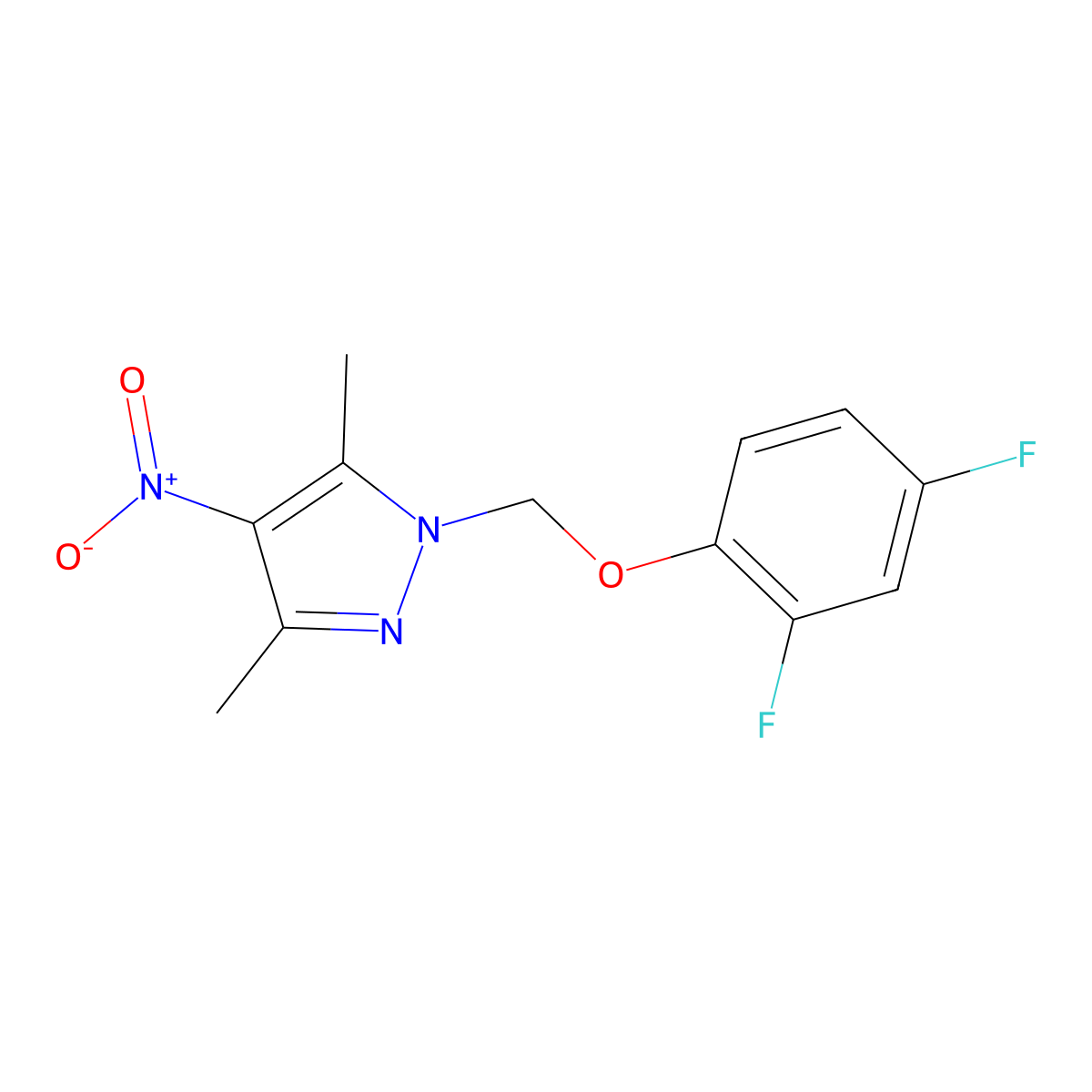1-((2,4-Difluorophenoxy)methyl)-3,5-dimethyl-4-nitro-1H-pyrazole molecular structure, CAS 1001519-18-1