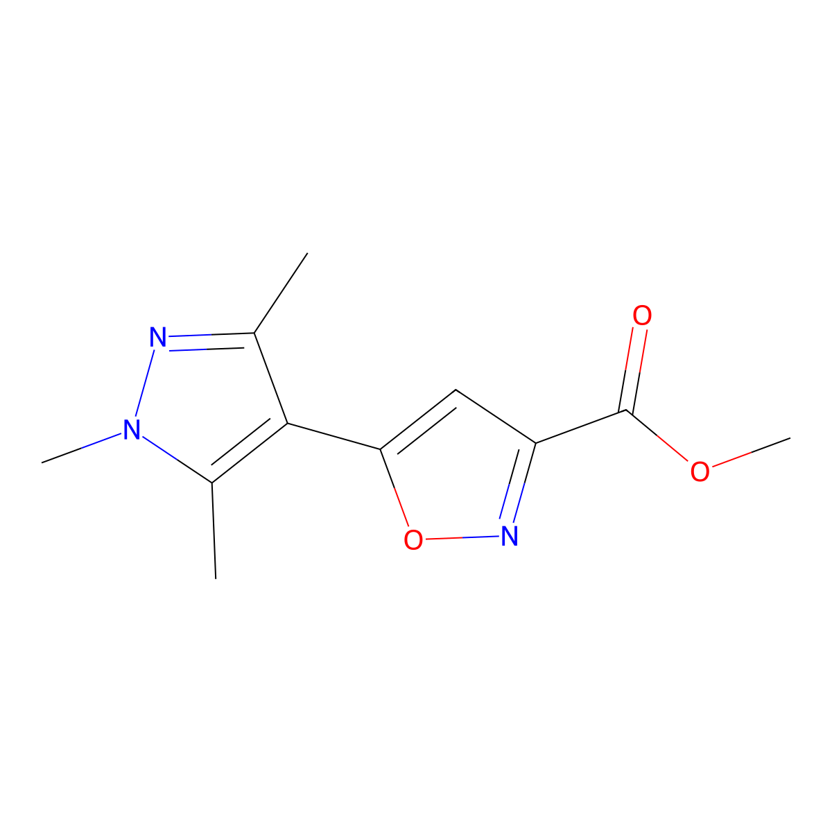 Methyl 5-(1,3,5-trimethyl-1H-pyrazol-4-yl)isoxazole-3-carboxylate molecular structure, CAS 1001519-19-2