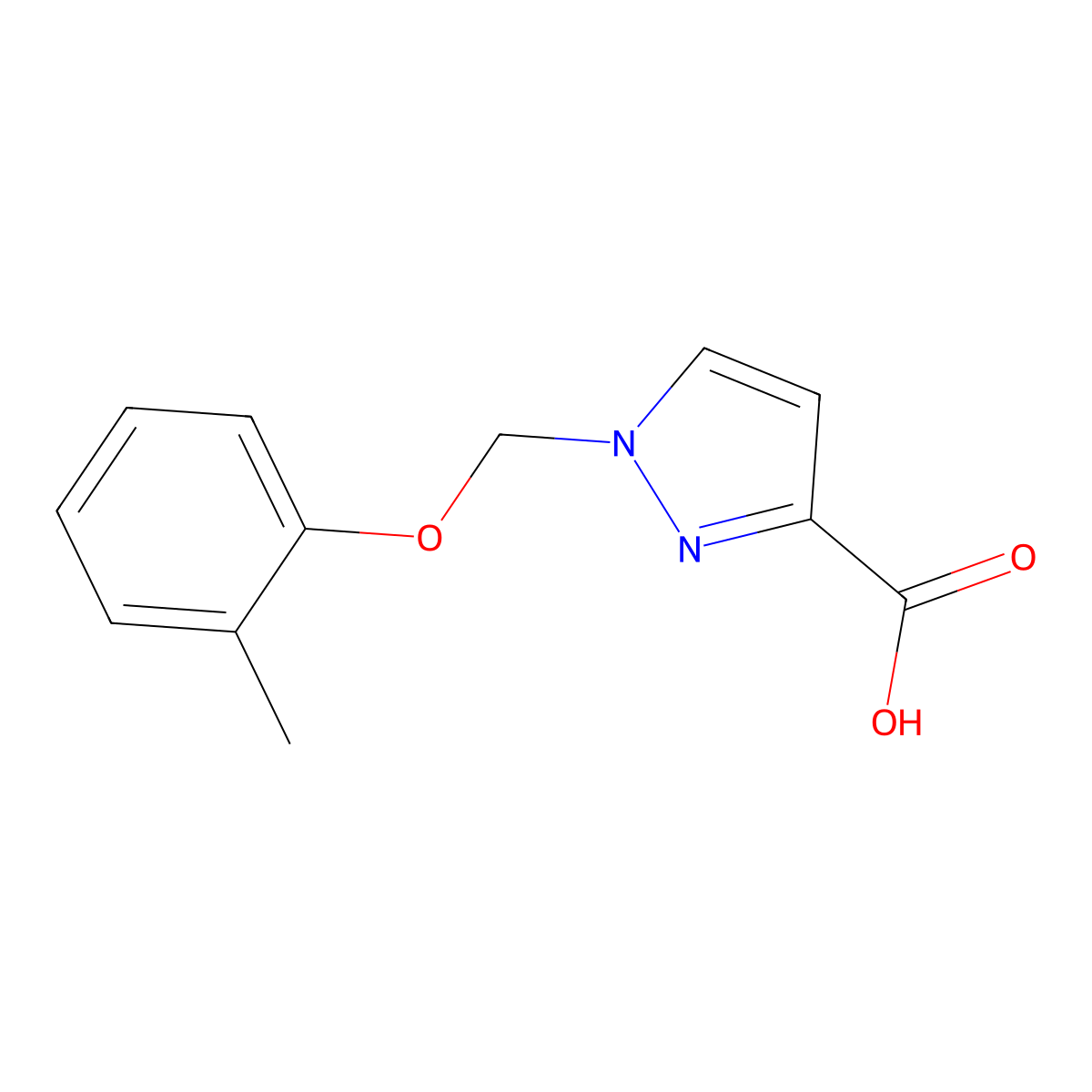 1-[(2-methylphenoxy)methyl]-1H-pyrazole-3-carboxylic acid molecular structure, CAS 1001519-22-7
