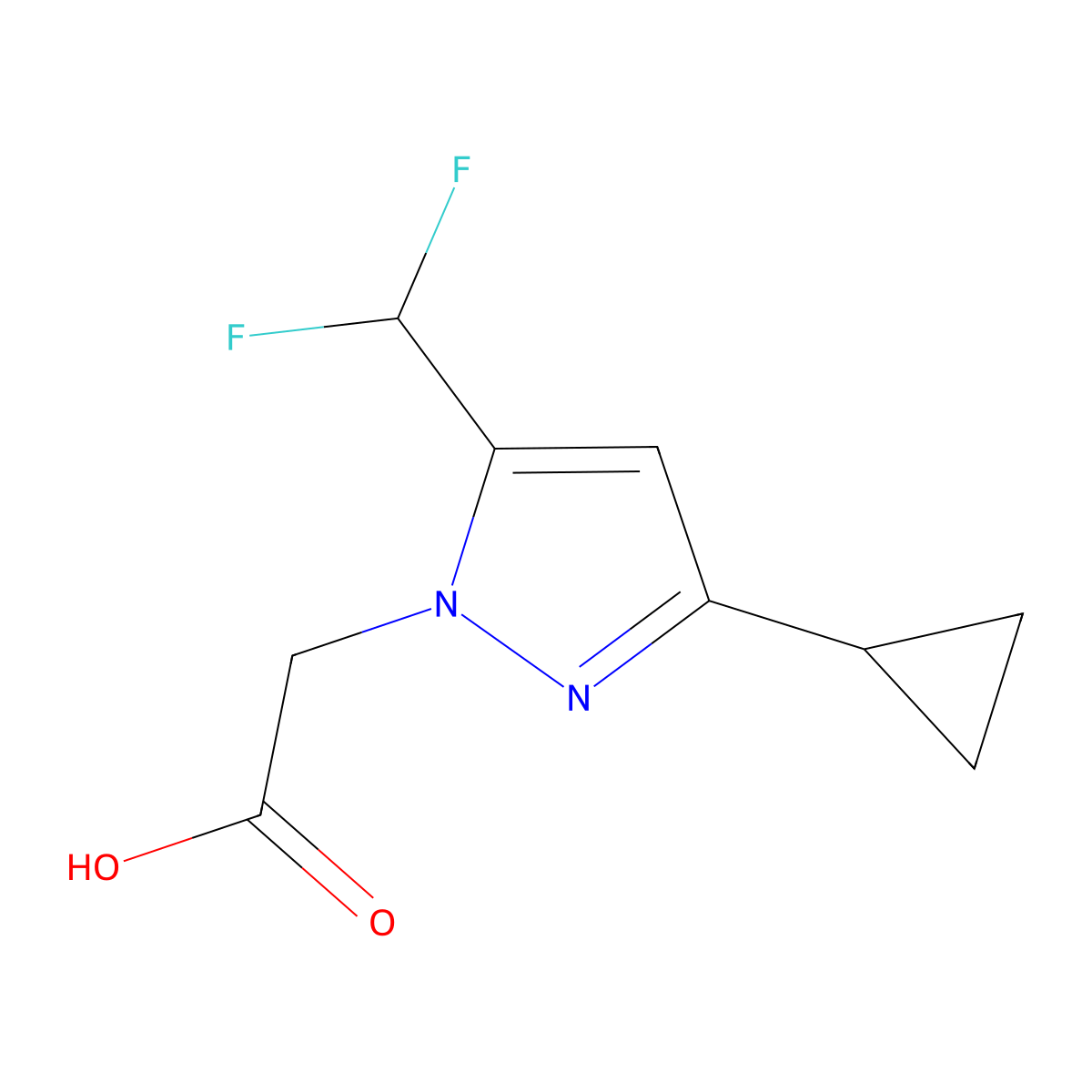 [3-cyclopropyl-5-(difluoromethyl)-1H-pyrazol-1-yl]acetic acid molecular structure, CAS 1001519-25-0
