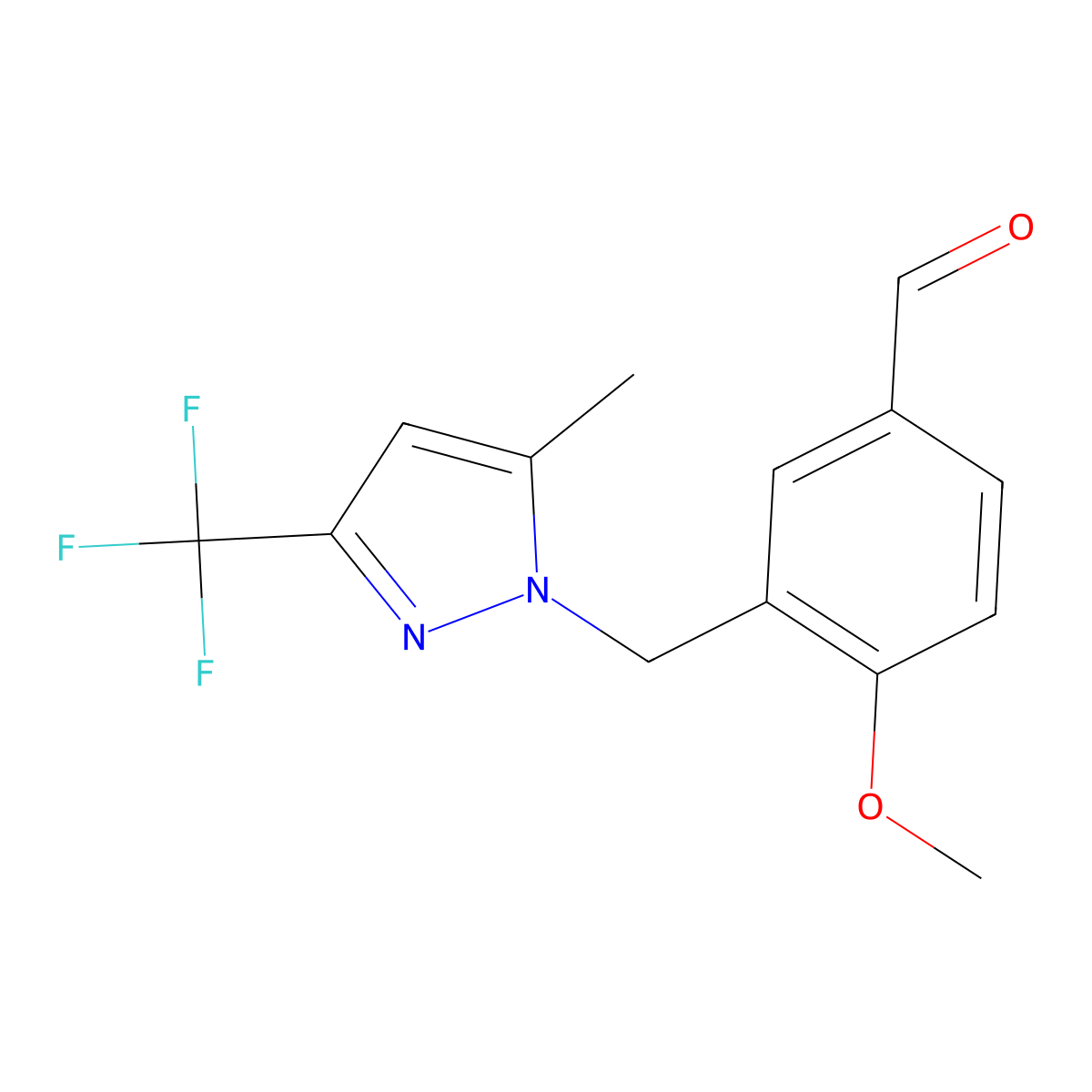4-methoxy-3-{[5-methyl-3-(trifluoromethyl)-1H-pyrazol-1-yl]methyl}benzaldehyde molecular structure, CAS 1001519-27-2