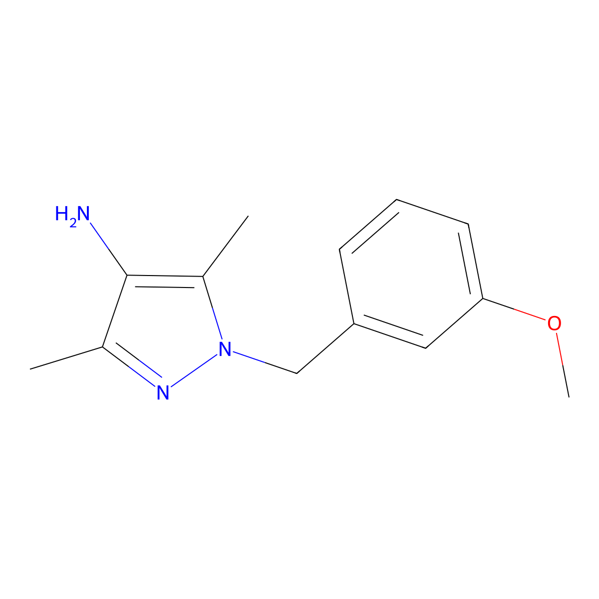 1-(3-methoxybenzyl)-3,5-dimethyl-1H-pyrazol-4-amine molecular structure, CAS 1001519-29-4