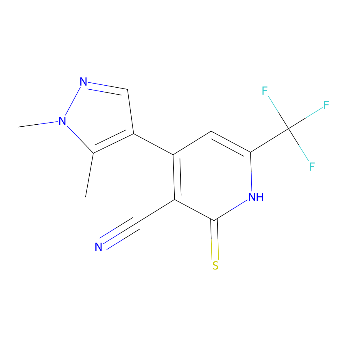 4-(1,5-Dimethyl-1H-pyrazol-4-yl)-2-mercapto-6-(trifluoromethyl)nicotinonitrile molecular structure, CAS 1001519-32-9
