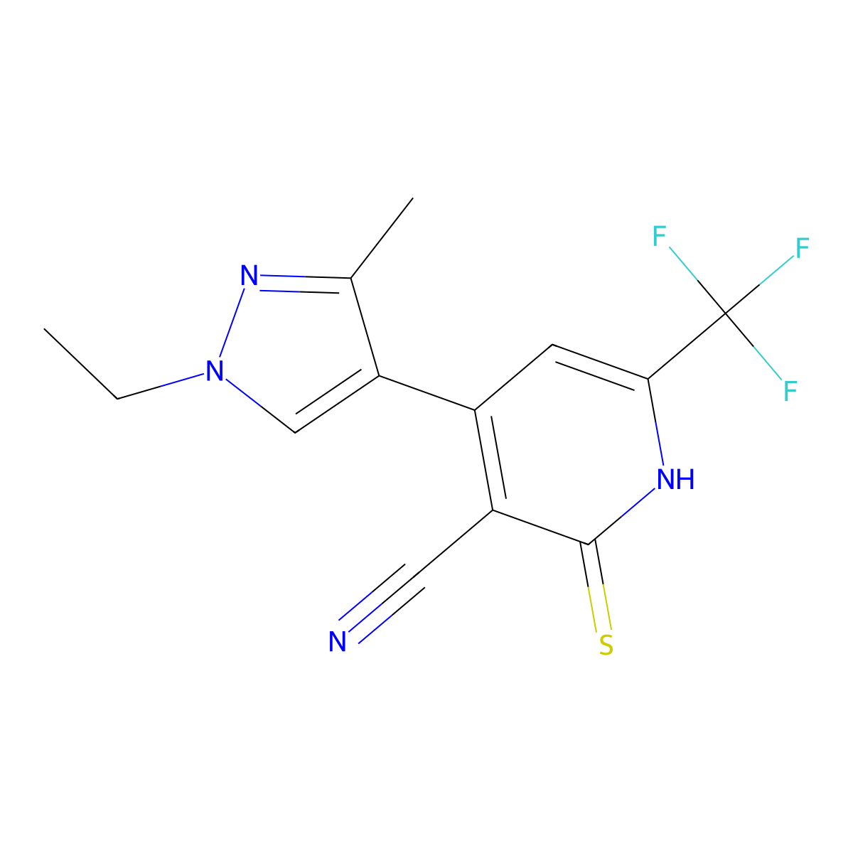 4-(1-Ethyl-3-methyl-1H-pyrazol-4-yl)-2-mercapto-6-(trifluoromethyl)nicotinonitrile molecular structure, CAS 1001519-33-0