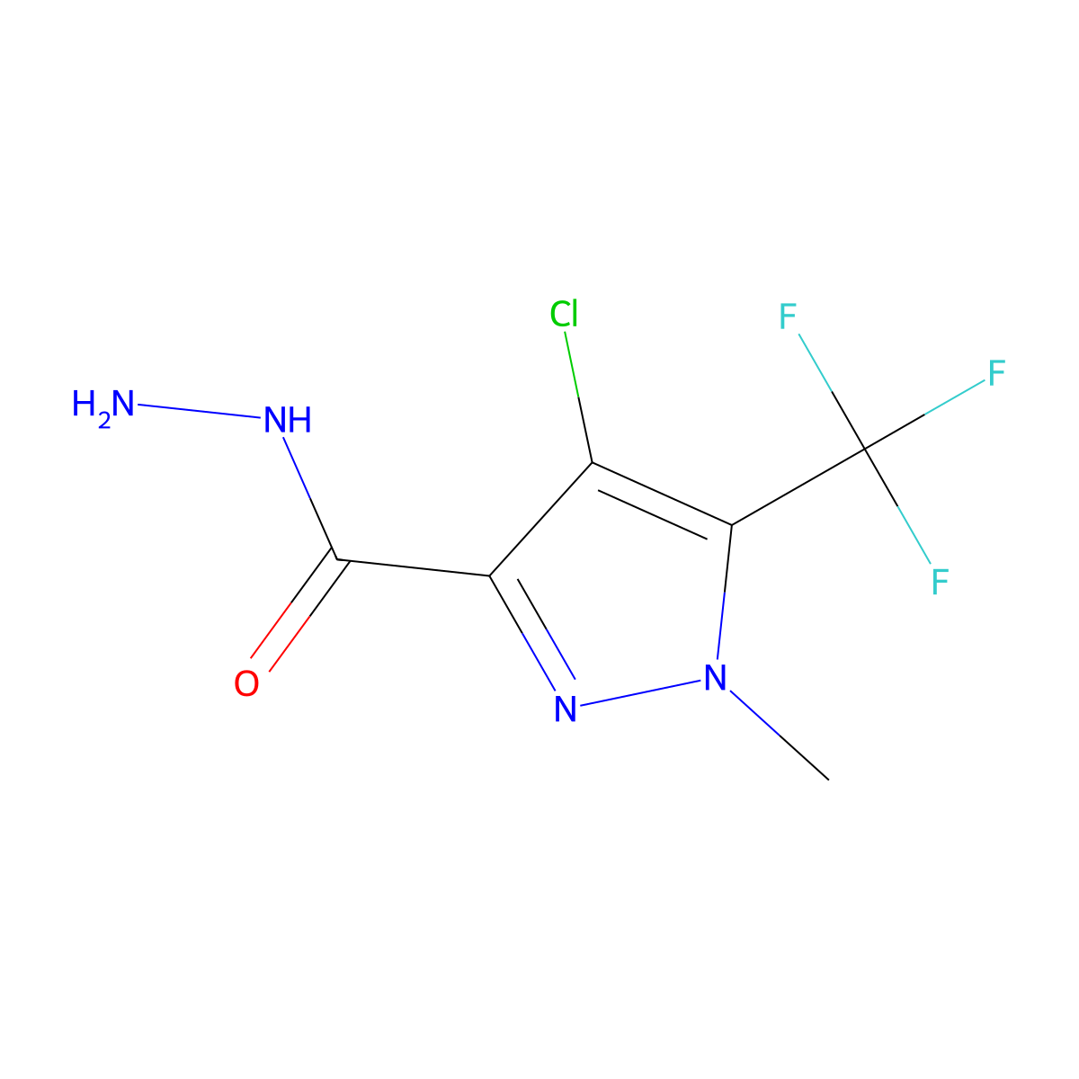 4-chloro-1-methyl-5-(trifluoromethyl)-1H-pyrazole-3-carbohydrazide molecular structure, CAS 1001519-39-6