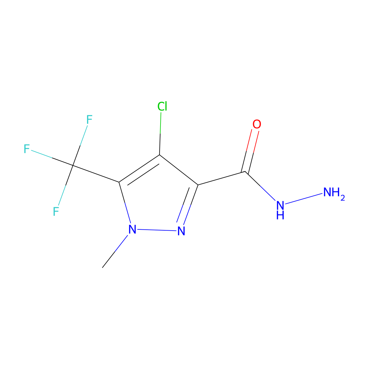 4-chloro-1-methyl-5-(trifluoromethyl)-1H-pyrazole-3-carbohydrazide molecular structure, CAS 1001519-39-6