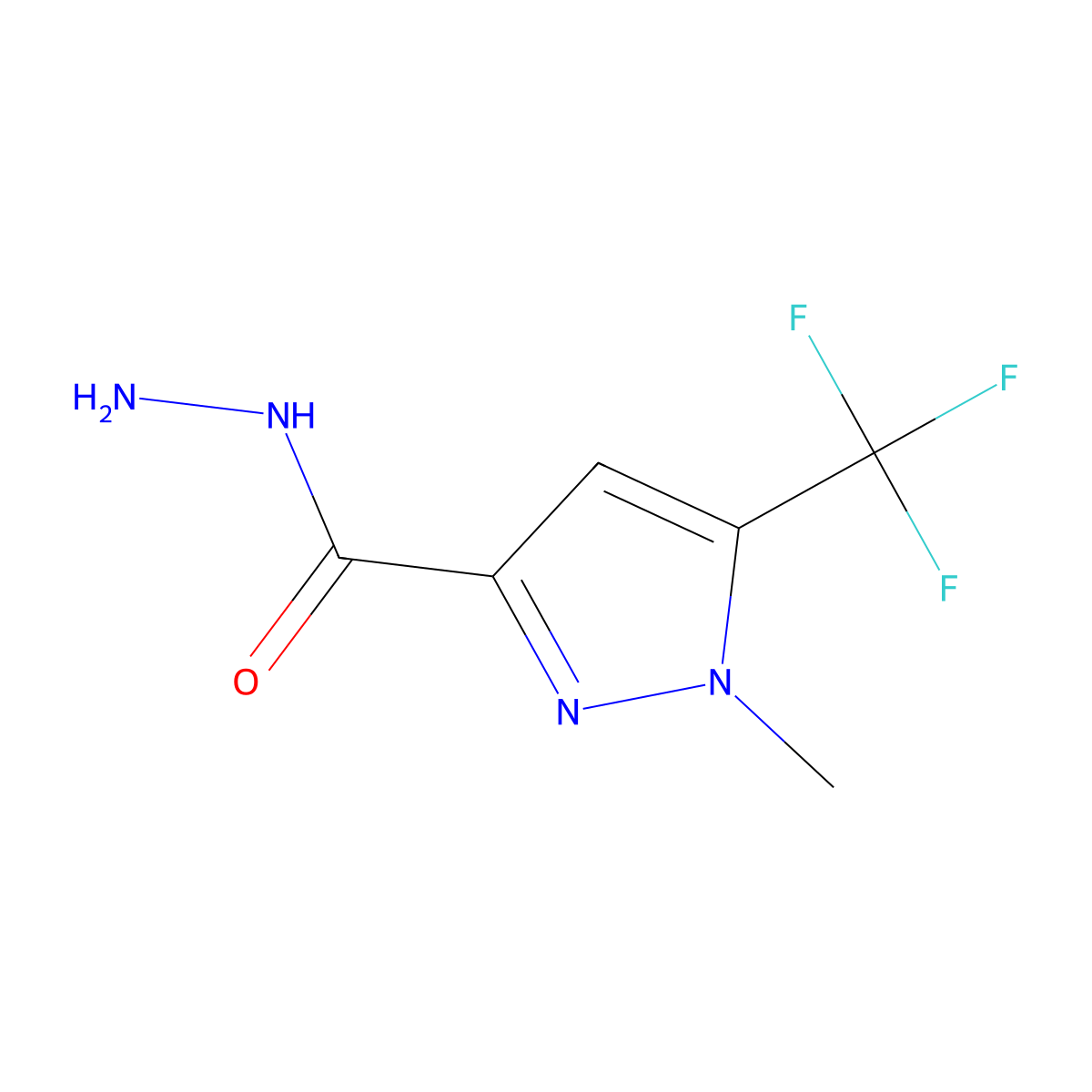 1-methyl-5-(trifluoromethyl)-1H-pyrazole-3-carbohydrazide molecular structure, CAS 1001519-40-9