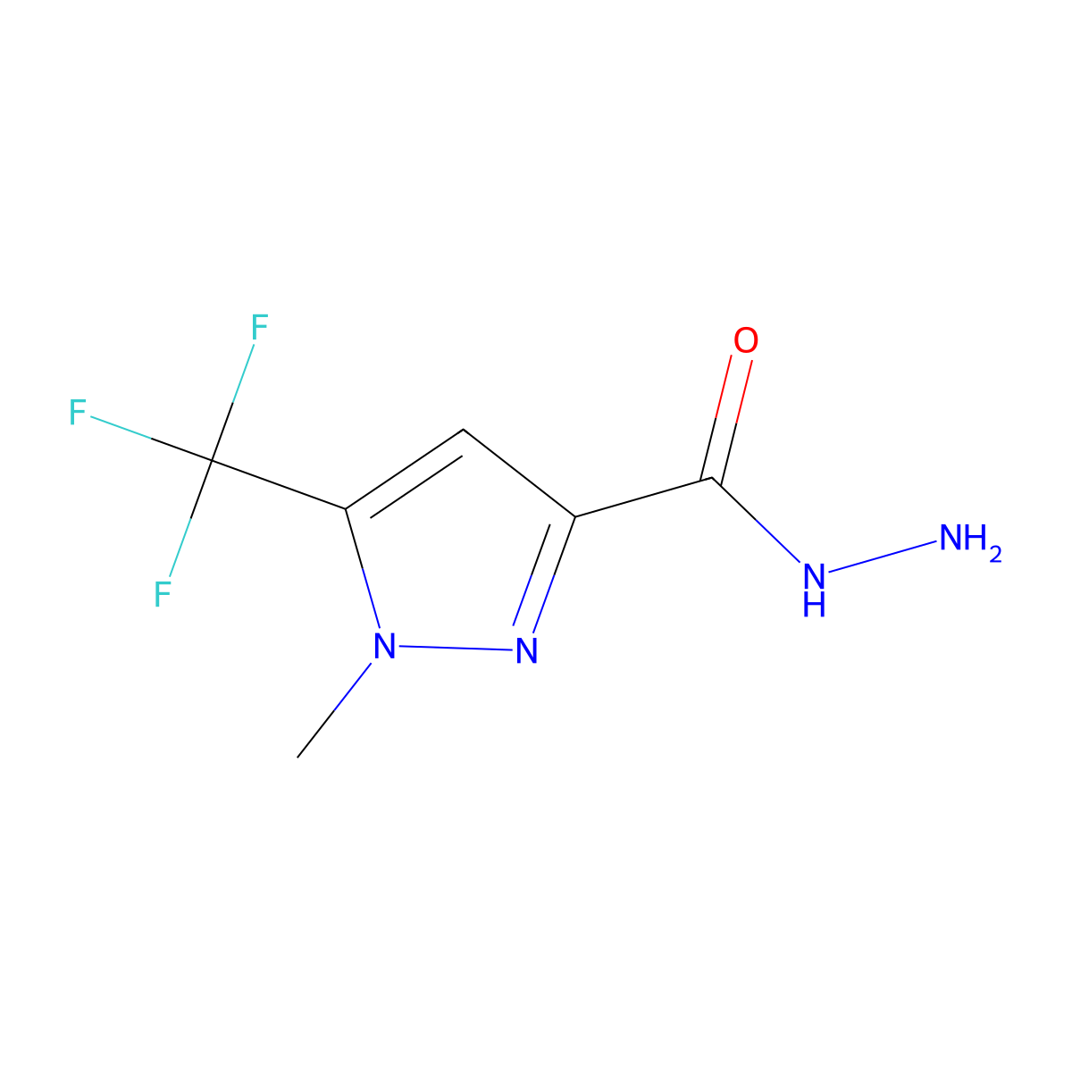 1-methyl-5-(trifluoromethyl)-1H-pyrazole-3-carbohydrazide molecular structure, CAS 1001519-40-9