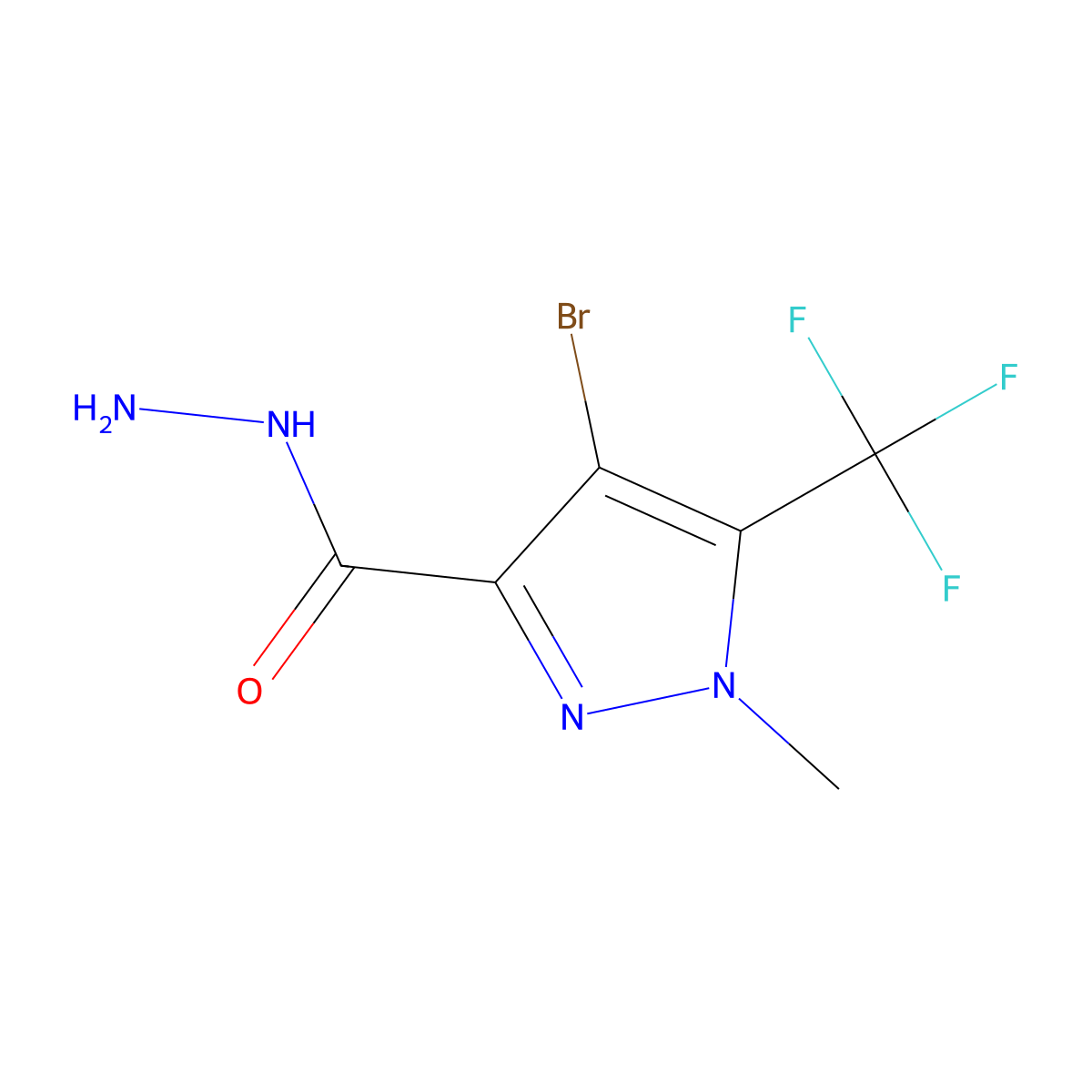 4-bromo-1-methyl-5-(trifluoromethyl)-1H-pyrazole-3-carbohydrazide molecular structure, CAS 1001519-41-0