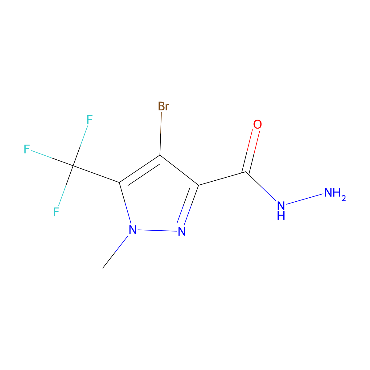 4-bromo-1-methyl-5-(trifluoromethyl)-1H-pyrazole-3-carbohydrazide molecular structure, CAS 1001519-41-0