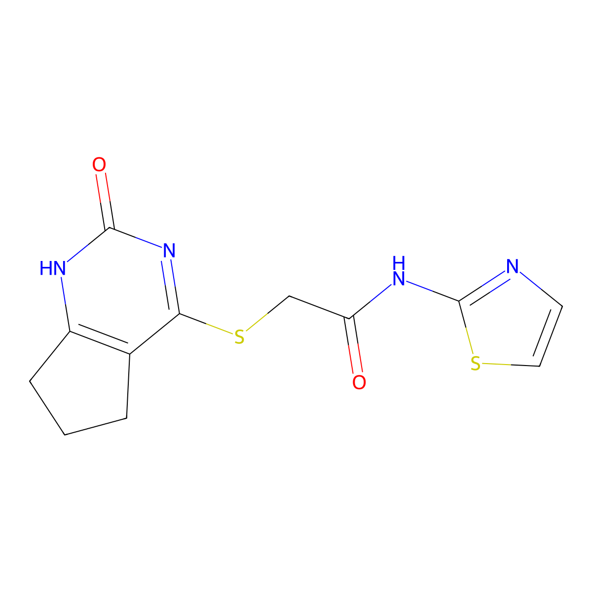 2-[(2-oxo-1,5,6,7-tetrahydrocyclopenta[d]pyrimidin-4-yl)sulfanyl]-N-(1,3-thiazol-2-yl)acetamide molecular structure, CAS 1001519-74-9