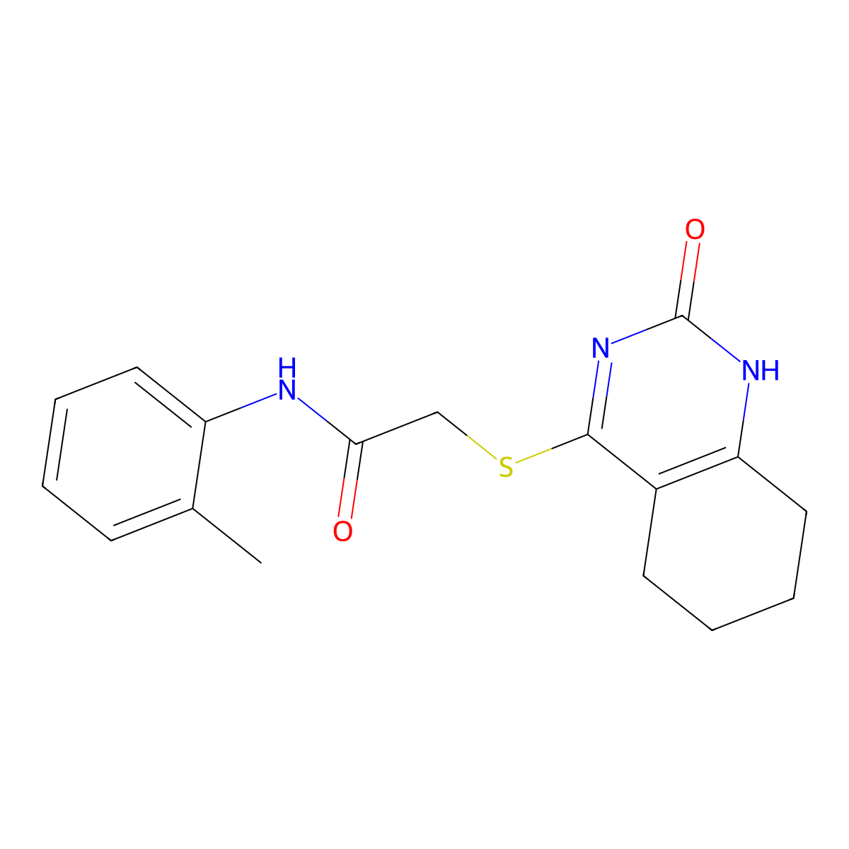 2-((2-oxo-1,2,5,6,7,8-hexahydroquinazolin-4-yl)thio)-N-(o-tolyl)acetamide molecular structure, CAS 1001519-85-2