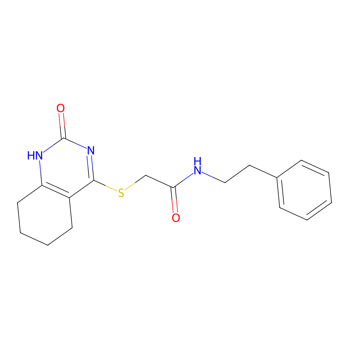 2-((2-oxo-1,2,5,6,7,8-hexahydroquinazolin-4-yl)thio)-N-phenethylacetamide molecular structure, CAS 1001519-98-7