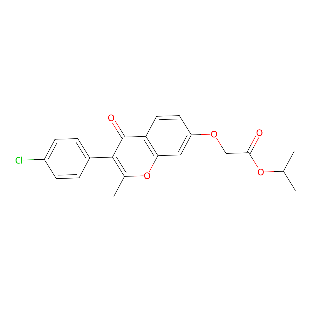 Methylethyl 2-[3-(4-chlorophenyl)-2-methyl-4-oxochromen-7-yloxy]acetate molecular structure, CAS 100152-09-8