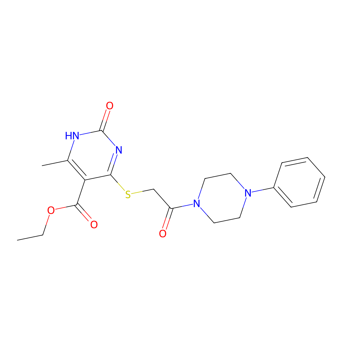 ethyl 6-methyl-2-oxo-4-[2-oxo-2-(4-phenylpiperazin-1-yl)ethyl]sulfanyl-1H-pyrimidine-5-carboxylate molecular structure, CAS 1001520-47-3