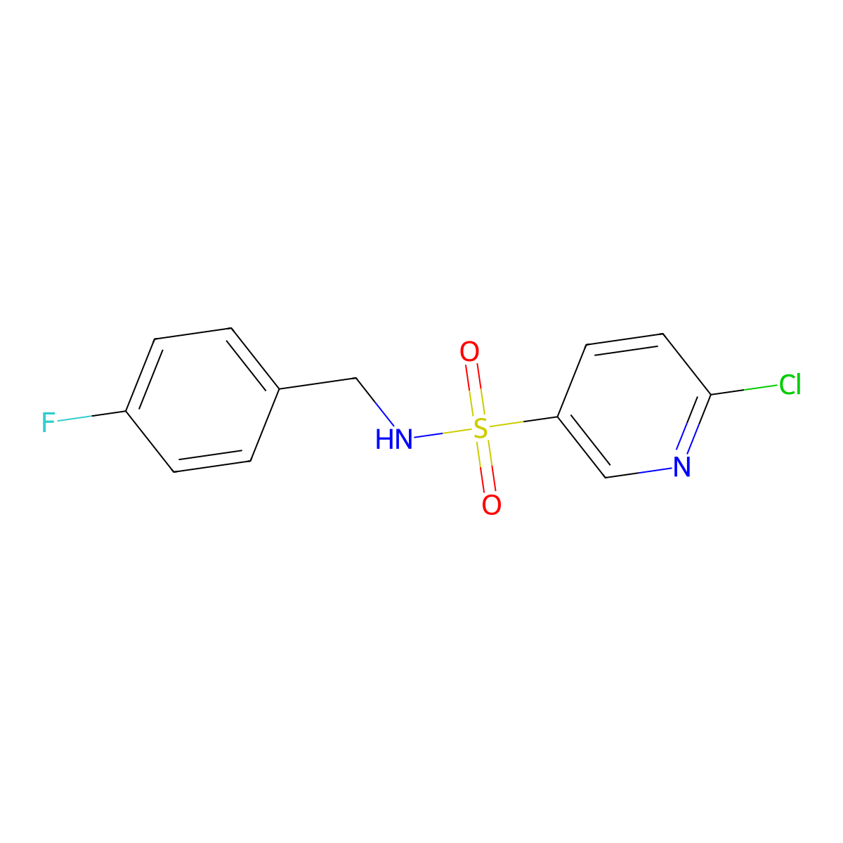 6-chloro-N-[(4-fluorophenyl)methyl]pyridine-3-sulfonamide molecular structure, CAS 1001541-51-0