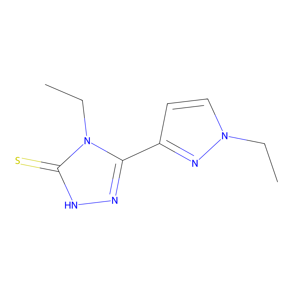 4-ethyl-5-(1-ethyl-1H-pyrazol-3-yl)-4H-1,2,4-triazole-3-thiol molecular structure, CAS 1001559-22-3