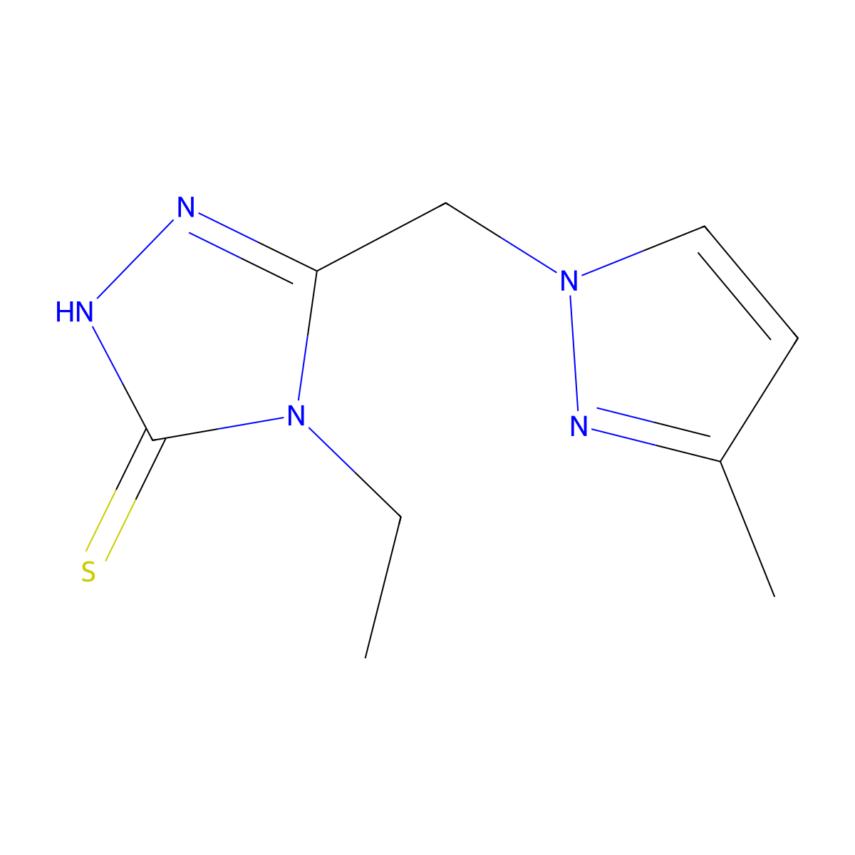 4-ethyl-5-[(3-methyl-1H-pyrazol-1-yl)methyl]-4H-1,2,4-triazole-3-thiol molecular structure, CAS 1001559-39-2