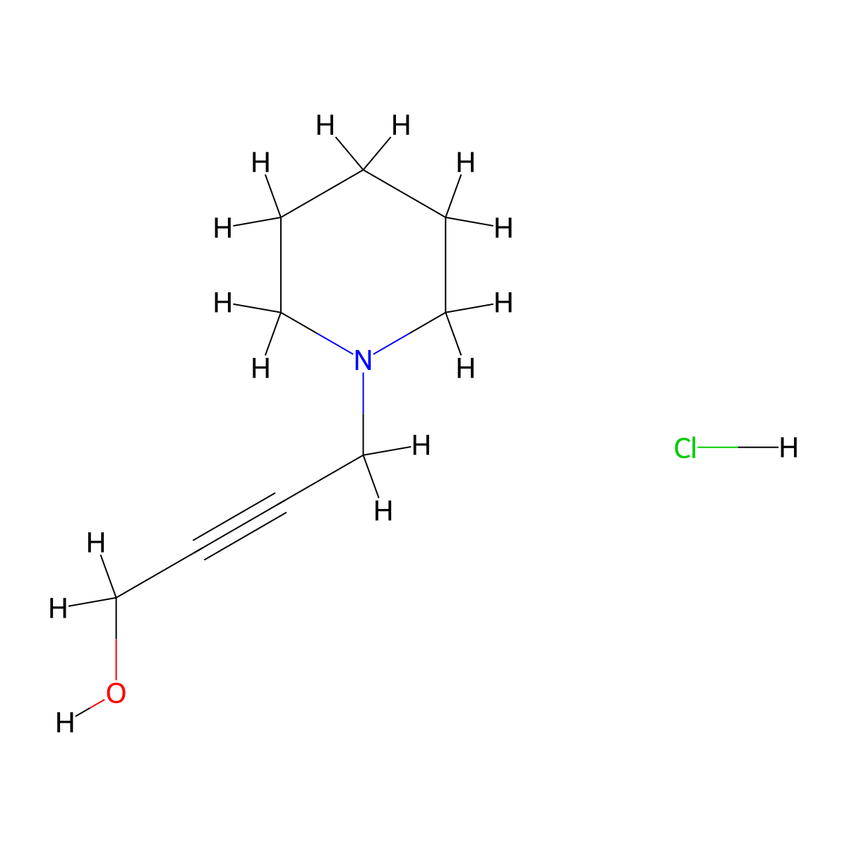 4-Piperidin-1-ylbut-2-yn-1-ol hydrochloride molecular structure, CAS 100156-29-4