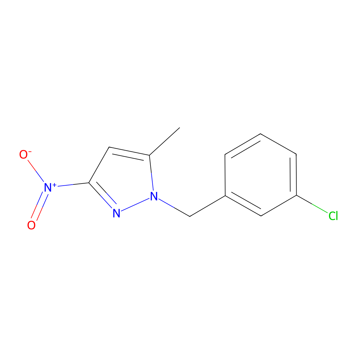 1-(3-Chloro-benzyl)-5-methyl-3-nitro-1H-pyrazole molecular structure, CAS 1001566-82-0