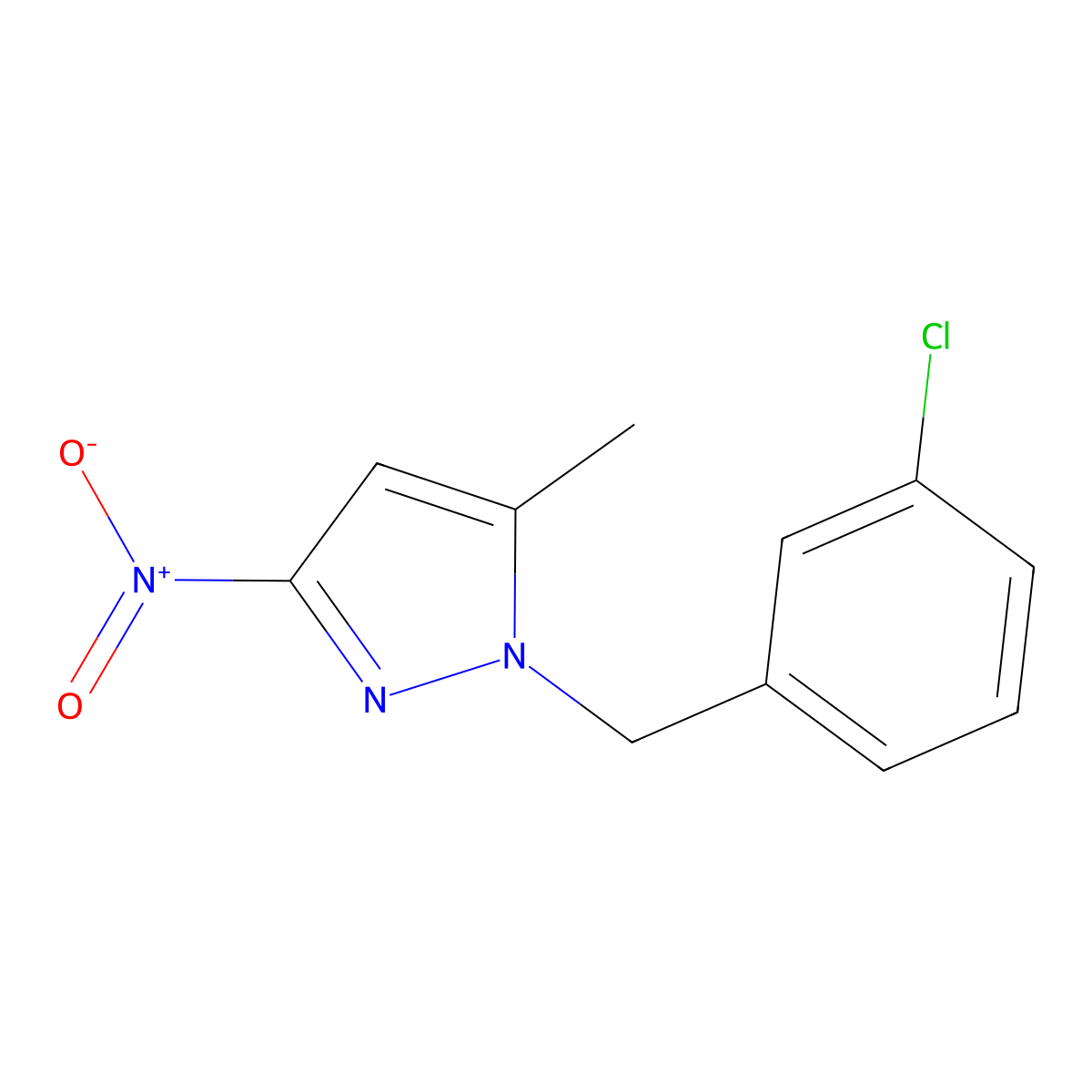 1-(3-Chloro-benzyl)-5-methyl-3-nitro-1H-pyrazole molecular structure, CAS 1001566-82-0