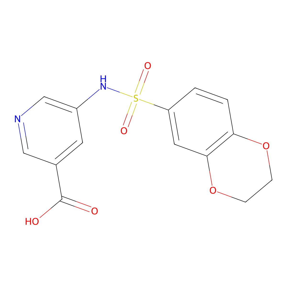 5-(2,3-Dihydro-1,4-benzodioxin-6-ylsulfonylamino)pyridine-3-carboxylic acid molecular structure, CAS 1001567-01-6