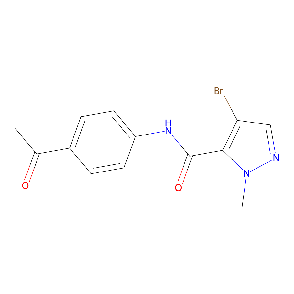 N-(4-acetylphenyl)-4-bromo-1-methyl-1H-pyrazole-5-carboxamide molecular structure, CAS 1001567-66-3