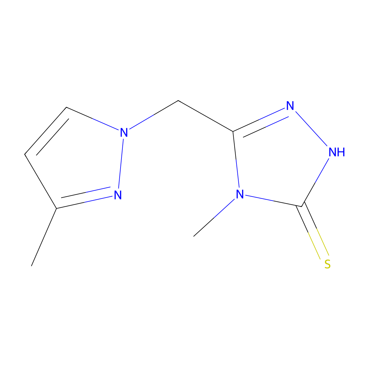4-methyl-5-[(3-methyl-1H-pyrazol-1-yl)methyl]-4H-1,2,4-triazole-3-thiol molecular structure, CAS 1001567-70-9