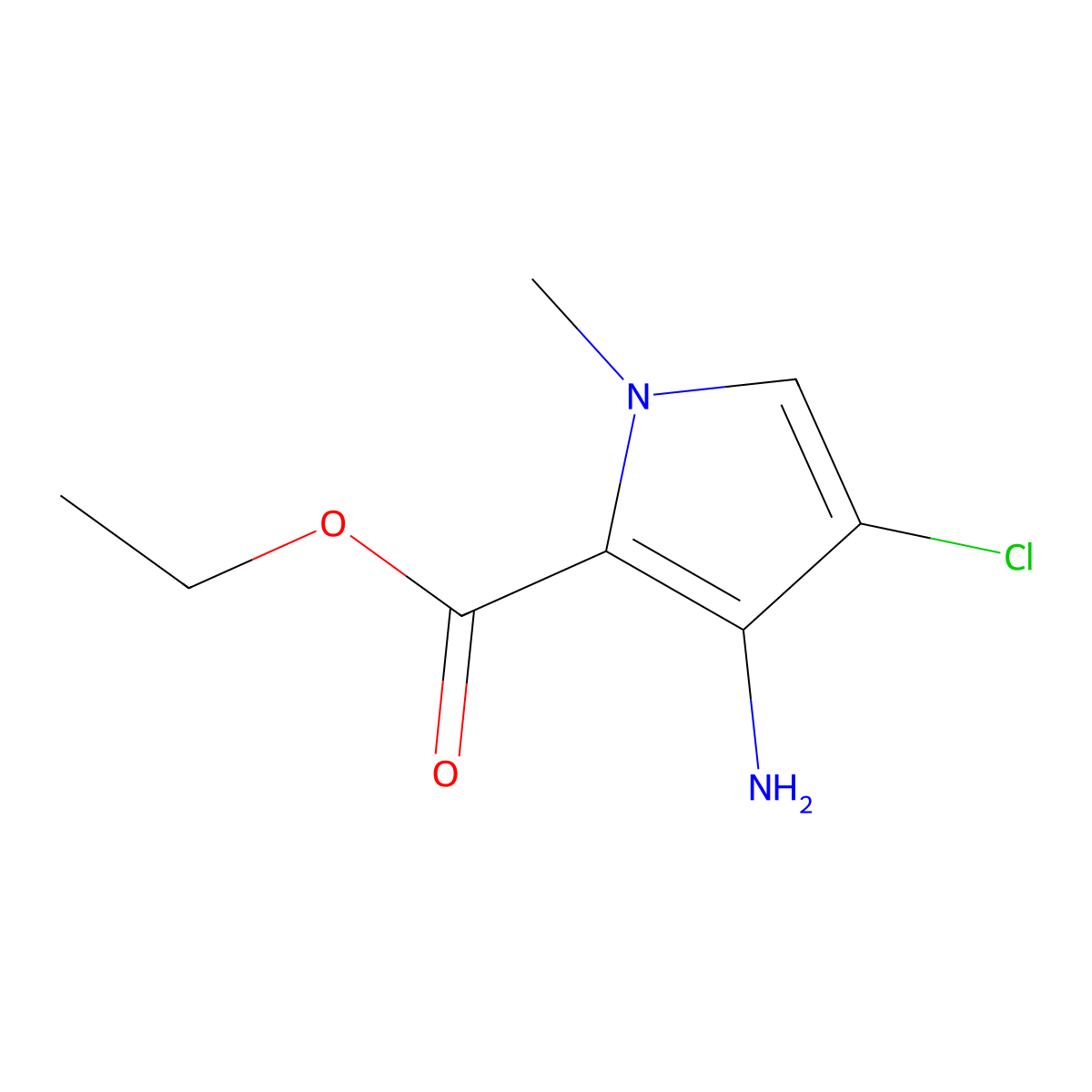 Ethyl 3-amino-4-chloro-1-methyl-1H-pyrrole-2-carboxylate molecular structure, CAS 100158-71-2
