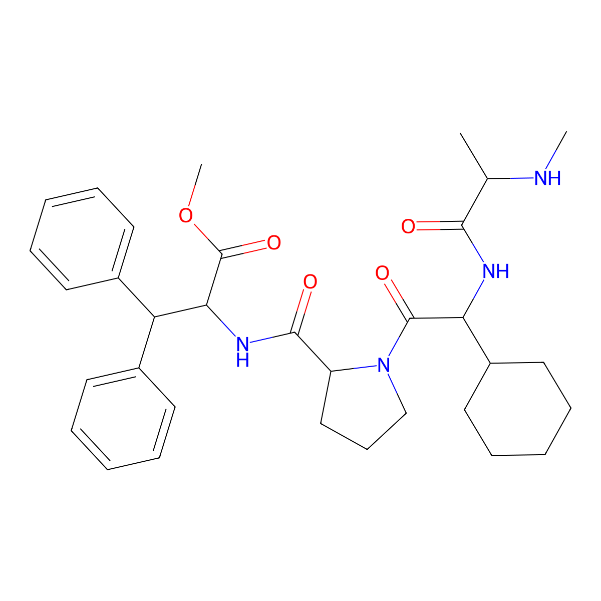 methyl 1-{(2S)-2-cyclohexyl-2-[(N-methyl-L-alanyl)amino]acetyl}-L-prolyl-beta-phenyl-L-phenylalaninate molecular structure, CAS 1001600-54-9