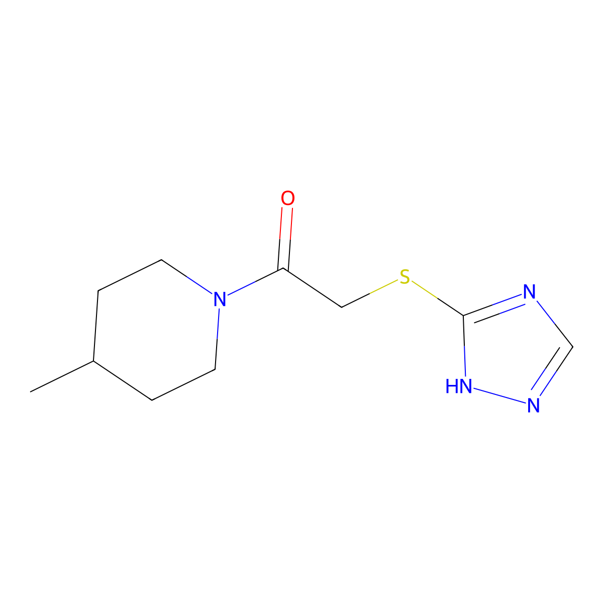 1-(4-methylpiperidin-1-yl)-2-(4H-1,2,4-triazol-3-ylsulfanyl)ethan-1-one molecular structure, CAS 1001605-26-0