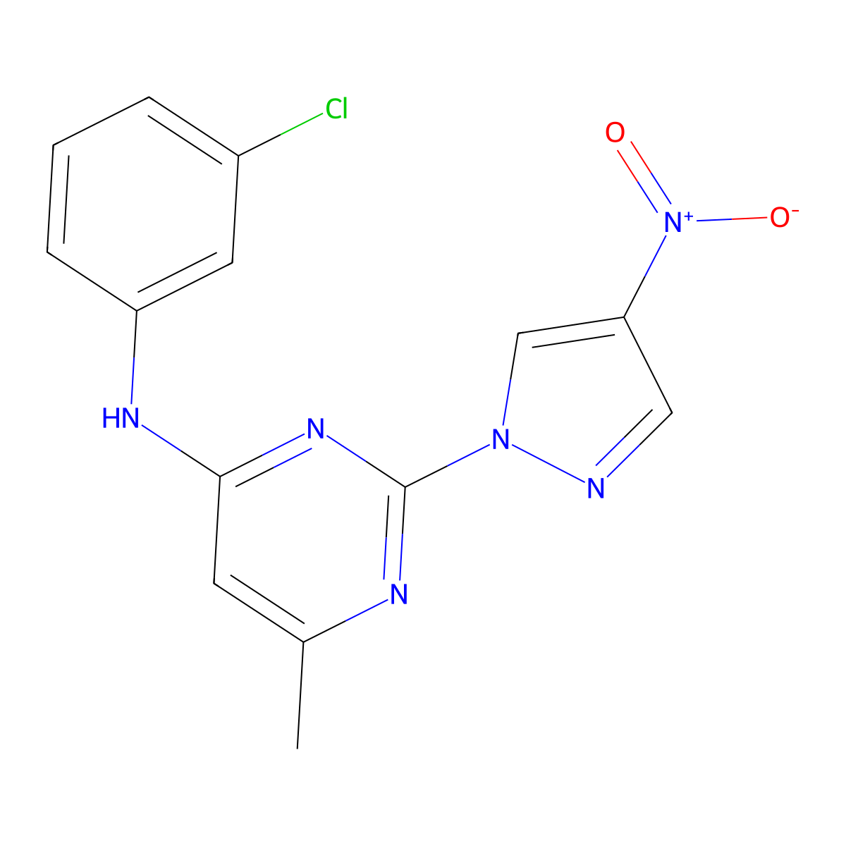 N-(3-chlorophenyl)-6-methyl-2-(4-nitro-1H-pyrazol-1-yl)pyrimidin-4-amine molecular structure, CAS 1001607-57-3
