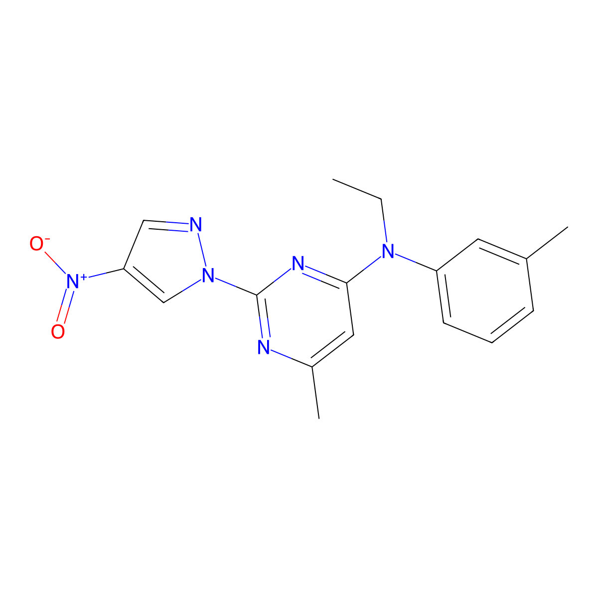 N-ethyl-6-methyl-N-(3-methylphenyl)-2-(4-nitropyrazol-1-yl)pyrimidin-4-amine molecular structure, CAS 1001608-03-2