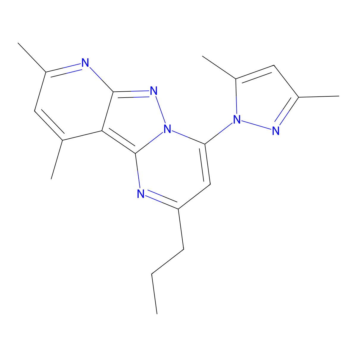 4-(3,5-dimethyl-1H-pyrazol-1-yl)-8,10-dimethyl-2-propylpyrido[2',3':3,4]pyrazolo[1,5-a]pyrimidine molecular structure, CAS 1001608-88-3