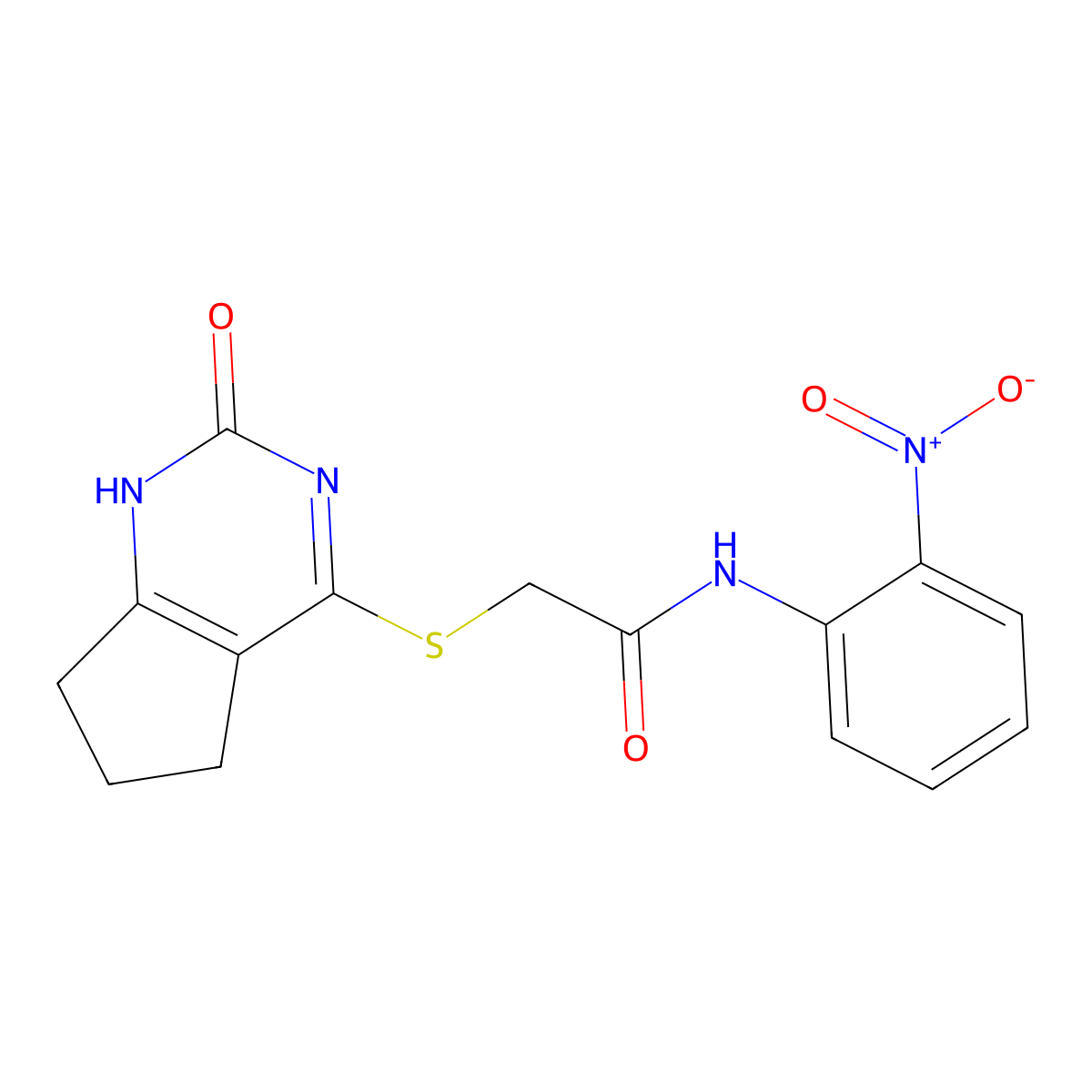 N-(2-nitrophenyl)-2-[(2-oxo-1,5,6,7-tetrahydrocyclopenta[d]pyrimidin-4-yl)sulfanyl]acetamide molecular structure, CAS 1001612-20-9
