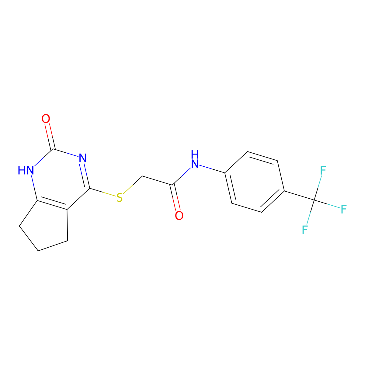 2-[(2-oxo-1,5,6,7-tetrahydrocyclopenta[d]pyrimidin-4-yl)sulfanyl]-N-[4-(trifluoromethyl)phenyl]acetamide molecular structure, CAS 1001612-21-0