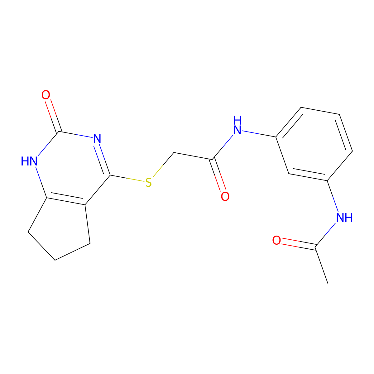 N-(3-acetamidophenyl)-2-[(2-oxo-1,5,6,7-tetrahydrocyclopenta[d]pyrimidin-4-yl)sulfanyl]acetamide molecular structure, CAS 1001612-24-3