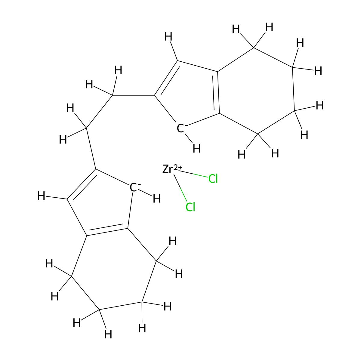 DIchloro[rac-ethylenebis(4,5,6,7-tetrahydro-1-indenyl)]zirconium(IV) molecular structure, CAS 100163-29-9